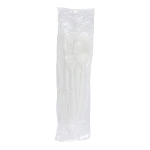 Empress Medium Weight White Kit Polypro Fork Knife Teaspoon Wrapped 500 / cs