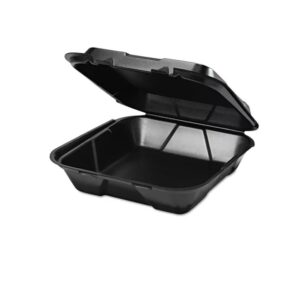 Genpak Large 1-Comp Hinged Container 9-3/16"x9-9/16"x2-21/32" Black Foam 2 / 100 cs