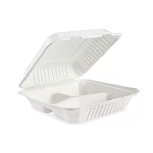 Royalty Eco White 9x9 3 Compartment MFPP Hinged Container